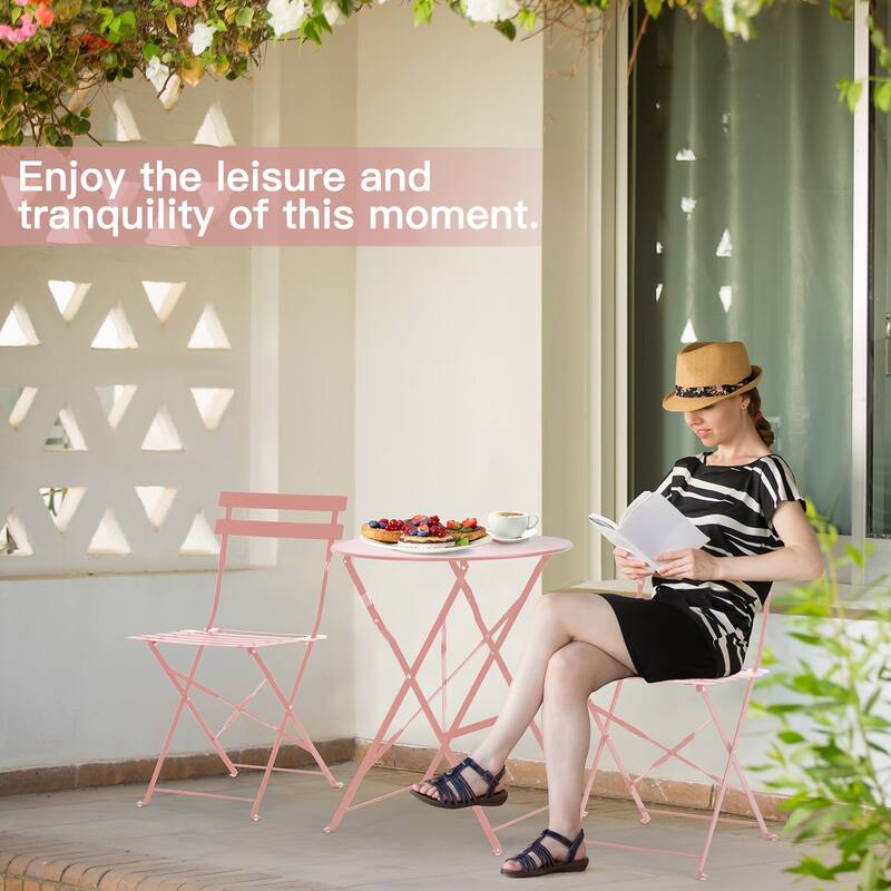 Outdoor 3-Piece Bistro Set, Foldable Patio Dining Sets, Rust-Resistant, Lightweight, Easy to Clean, for Balcony, Garden, Pool