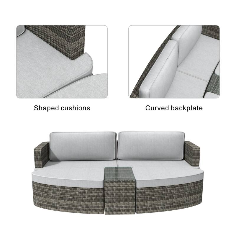 5-piece Patio Wicker Daybed Sectional Sofa Set with Side Table