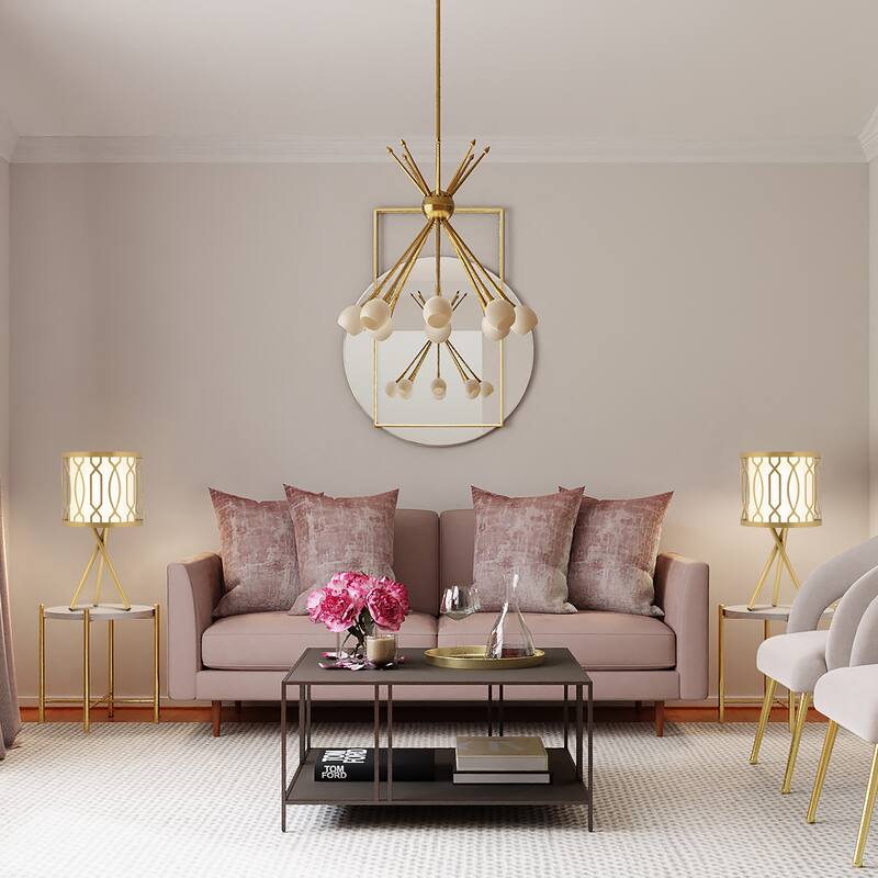 Set of 2 Harper River of Goods Gold Painted Metal Tripod 17.5-Inch Table Lamps with Gold Metal and White Fabric Shades
