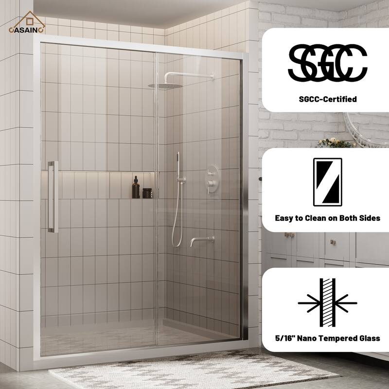 CASAINC 60 in. W x 76 in. H Sliding Framed Shower Door with SGCC Certification