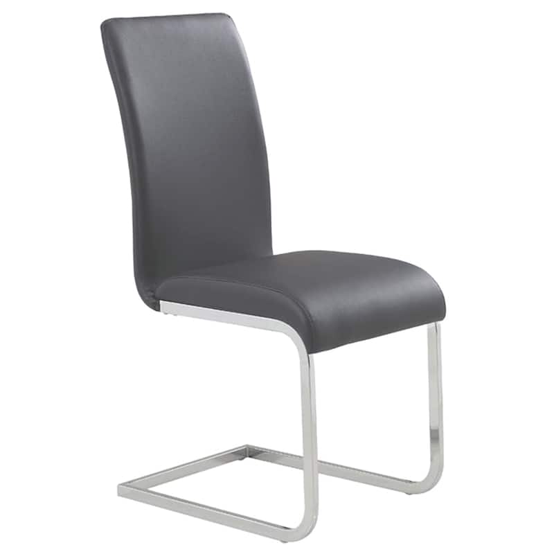 Contemporary Faux Leather and Metal Dining Chair, Set of 4 - Black and Chrome - Grey