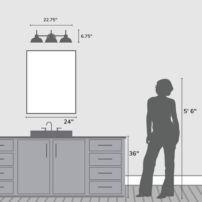 Hunter Mill Valley Matte Black 3 Light Bathroom Vanity Light - Transitional, Modern Farmhouse, Traditional