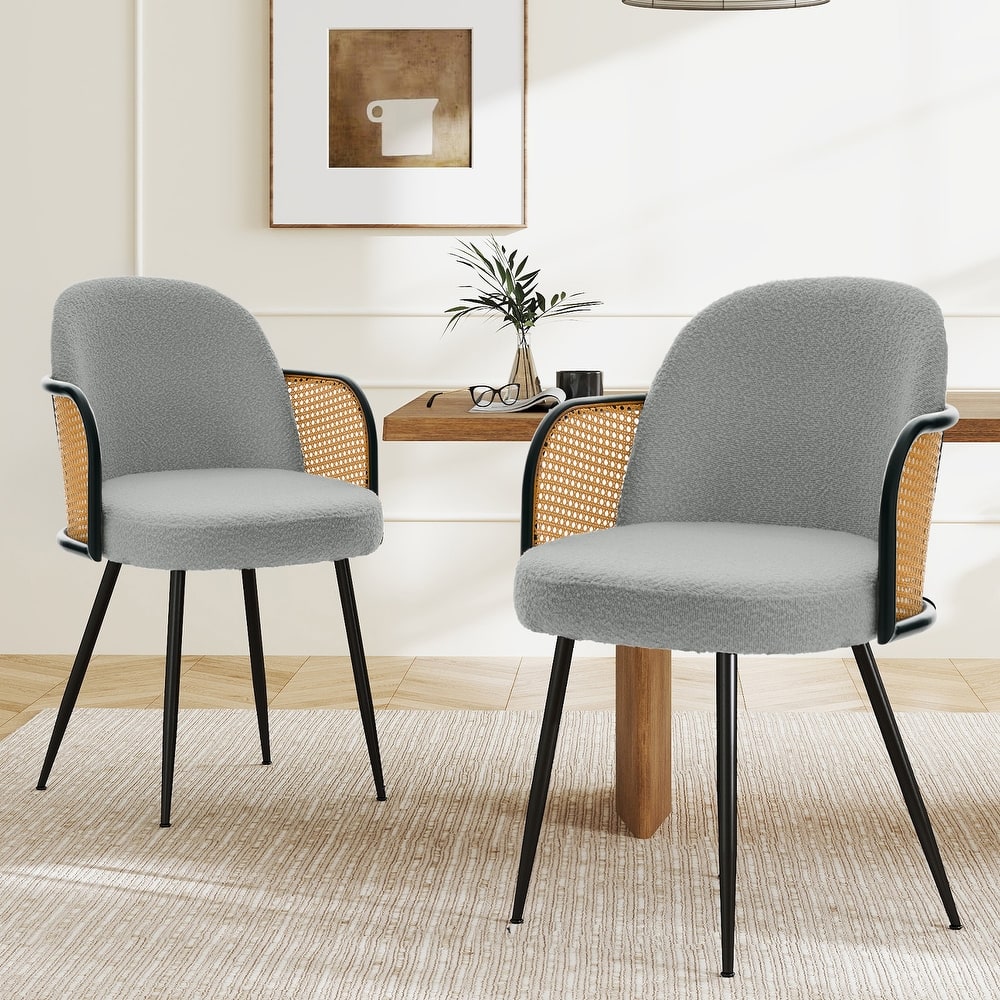 Fabric Upholstered Rattan Dining Chairs with Arms (Set of 2/4) - 21.8" W x 24.2" D x 33" H