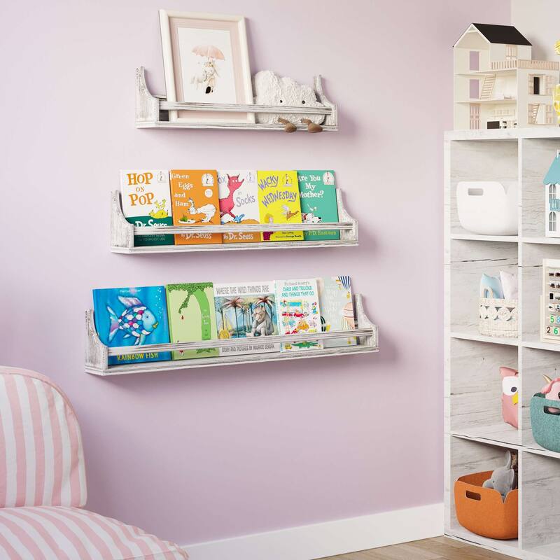 Wallniture Angel White Wall Shelves, Multi Length Bookshelves for Wall Decor, Shelving Unit for Storage,Display Shelves, 3pcs