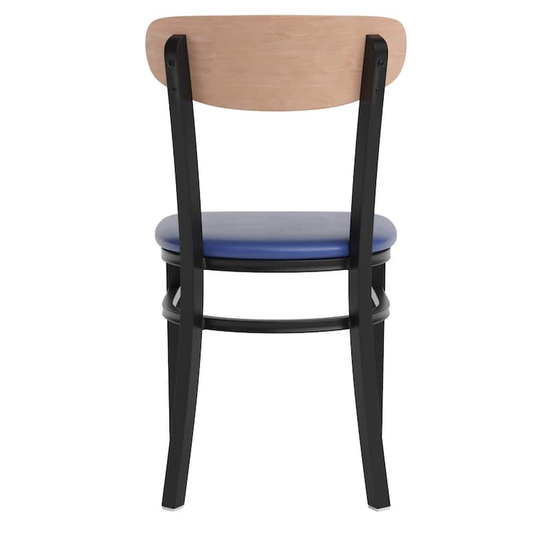 Commercial Metal Dining Chair with Wood Seat and Boomerang Back