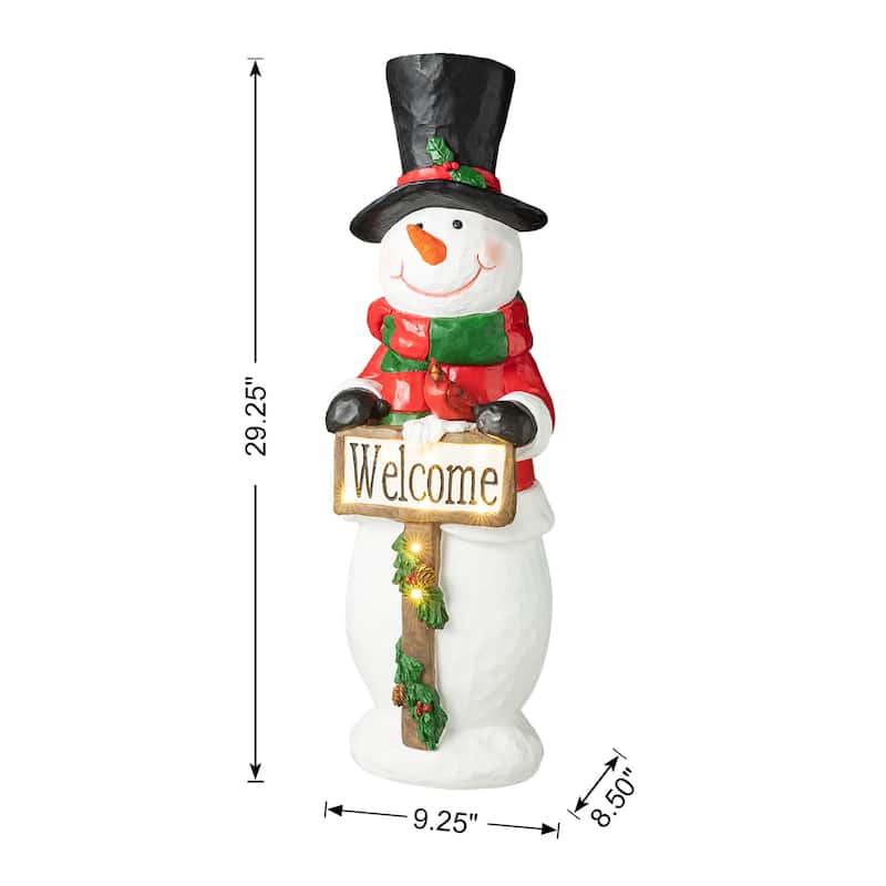 Glitzhome 29"H Christmas Resin Snowman Lighted Porch Decor with Timer - 29.25"H