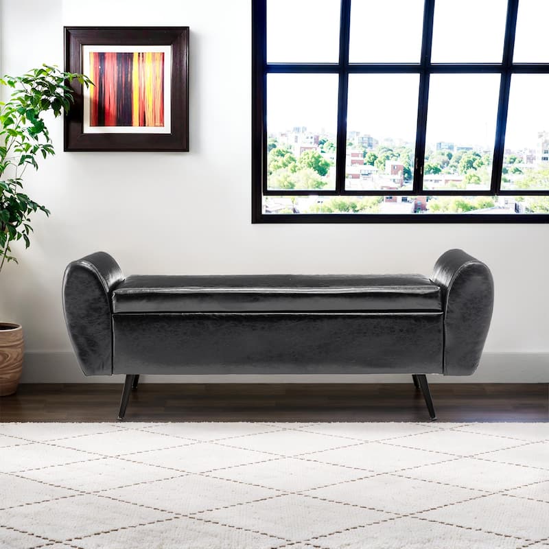 Upholstered 56"W Flip Top Storage Bench with arms