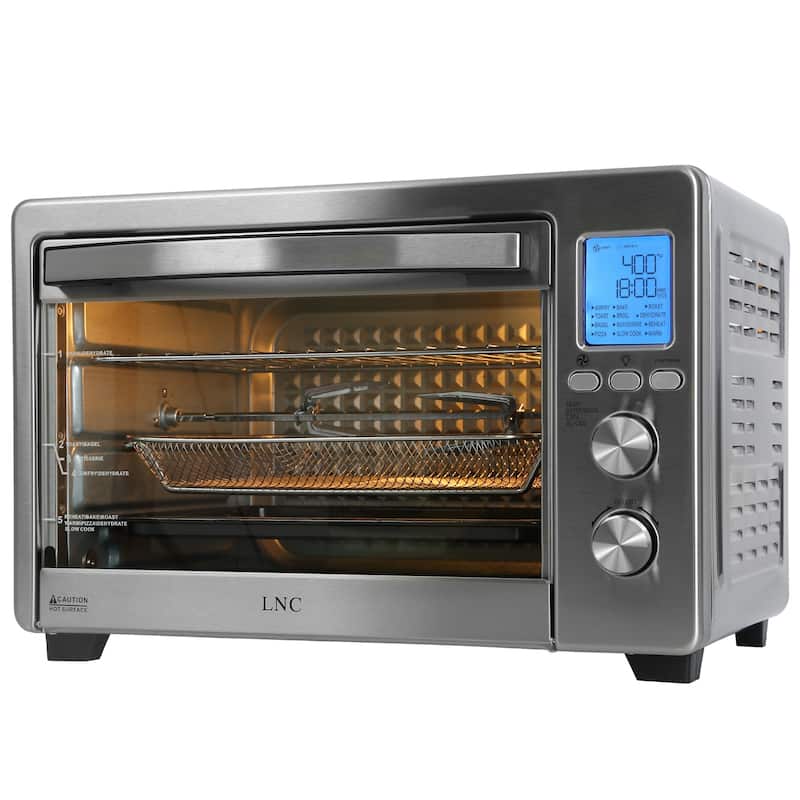 LNC 12-In-1 Large 34QT Countertop Toaster Oven Convection Rotisserie Air Fryer - 19.5" L x 15" W x 12.5" H - Silver