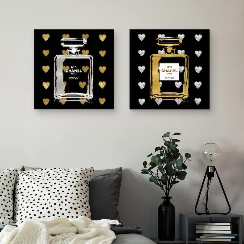 Gold Hearts & Silver Hearts on Black by Madeline Blake Canvas Art Prints