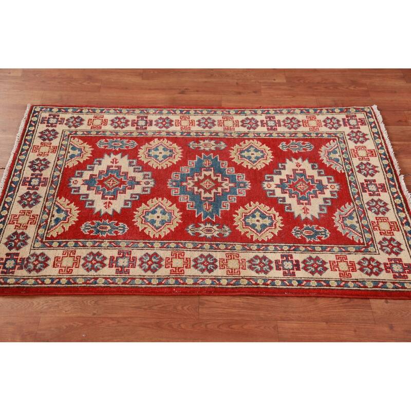 Red Kazak Foyer Rug Hand-Knotted Traditional Bedroom Wool Carpet - 2'8"x 4'0"