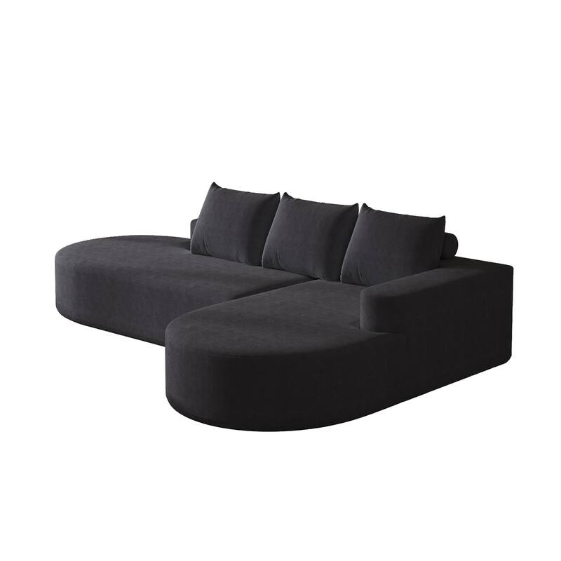 L Shaped Modular Curved Sectional Sofa, Chenille Upholstered 3 Seat Sofa, Corner Sofa with 3 Pillows for Living Room, Bedroom - Black
