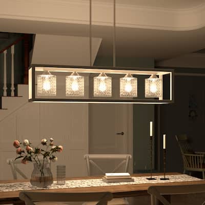 37in Mid-century Modern 5-light Crystal Rectangle Chandelier for Dining Room - 37 inches