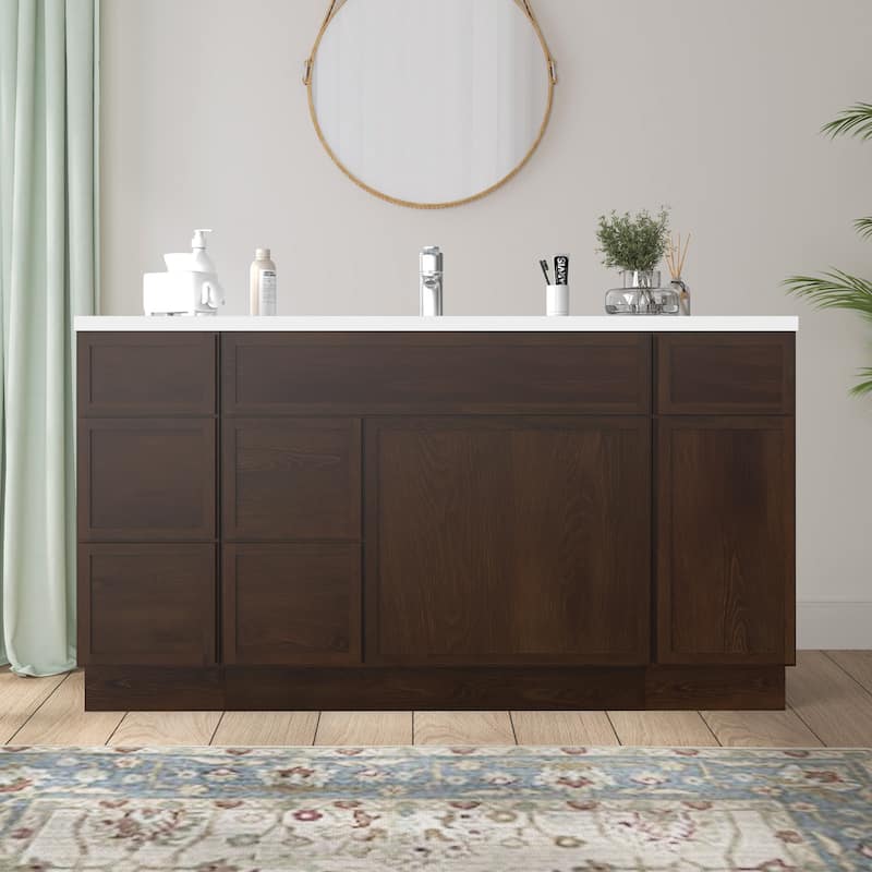 Vanity Art 60" Birch Freestanding Bathroom Vanity Cabinet without Top - Brown