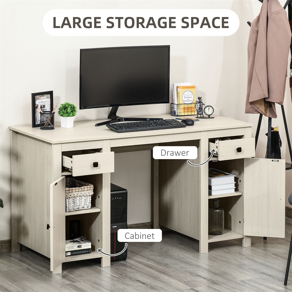 Wood Home Office Desk with 2 Drawers and 2 Cabinets - Bed Bath