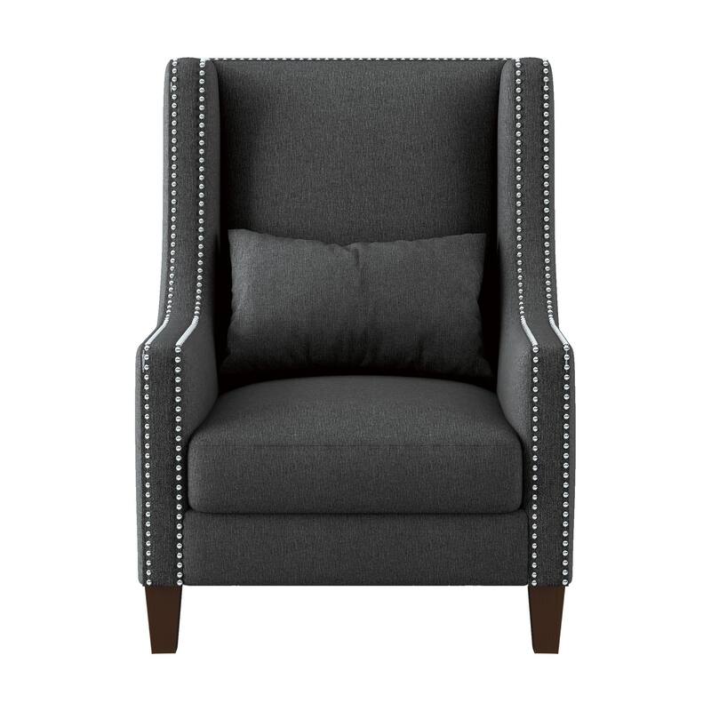 33 Inch Accent Armchair, High Back, Loose Cushions, 1 Lumbar Pillow, Gray
