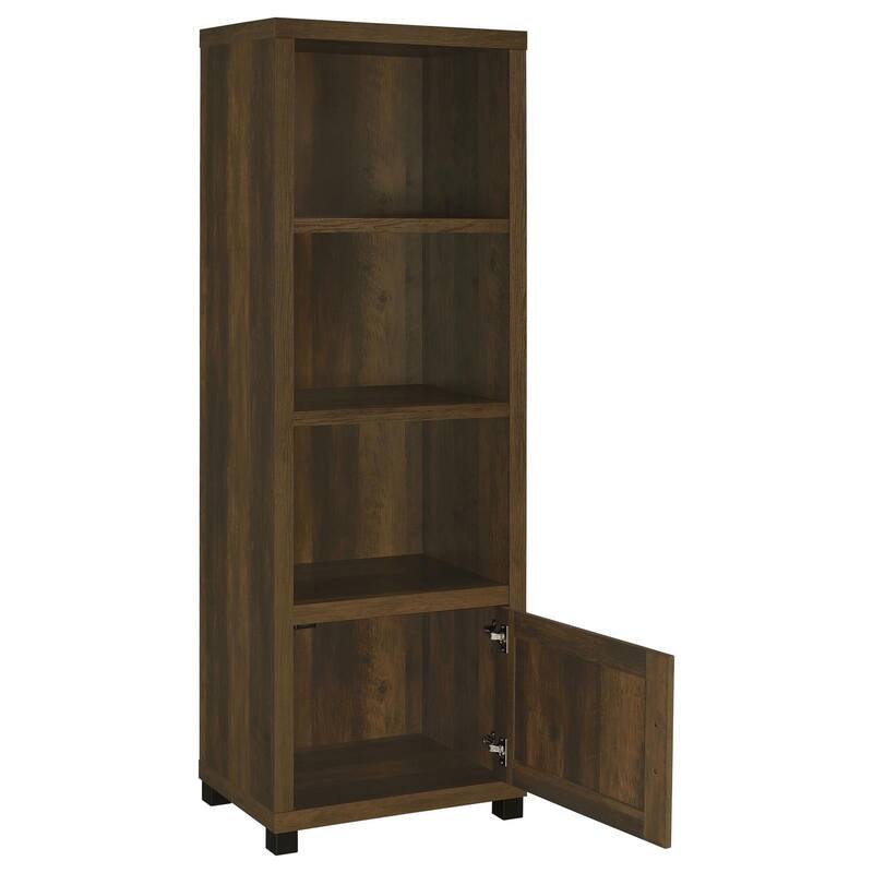 Sac 71 Inch Media Pier Tower with 3 Shelves and Cabinet, Dark Pine Wood