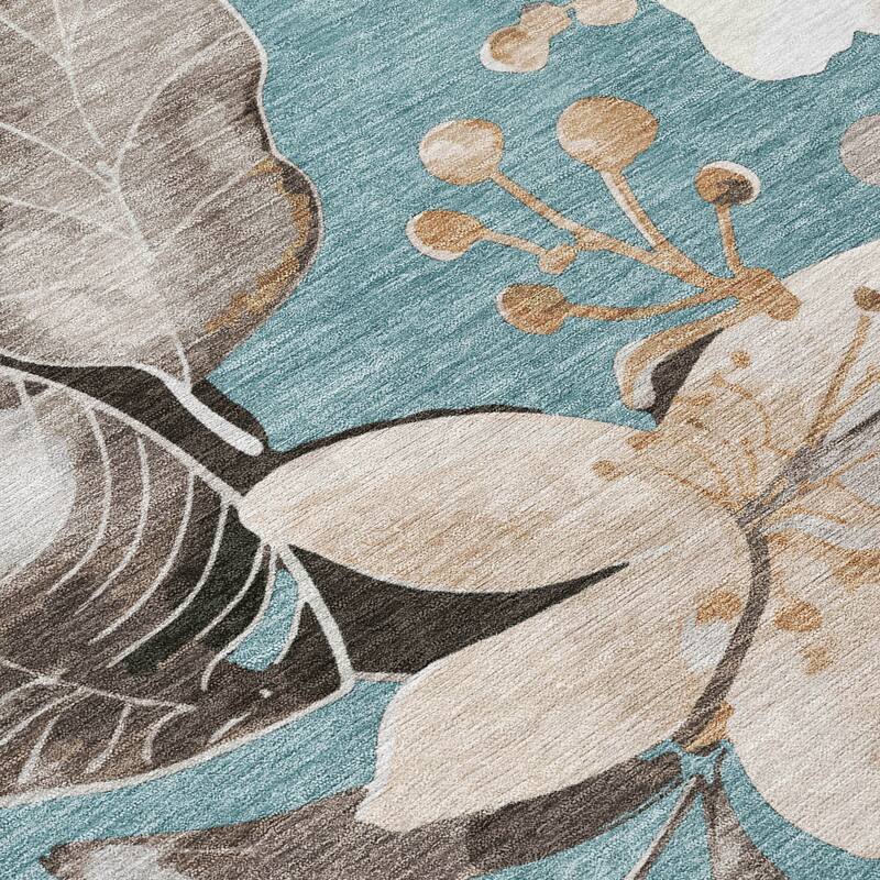 Machine Washable Indoor/ Outdoor Floral Chantille Rug