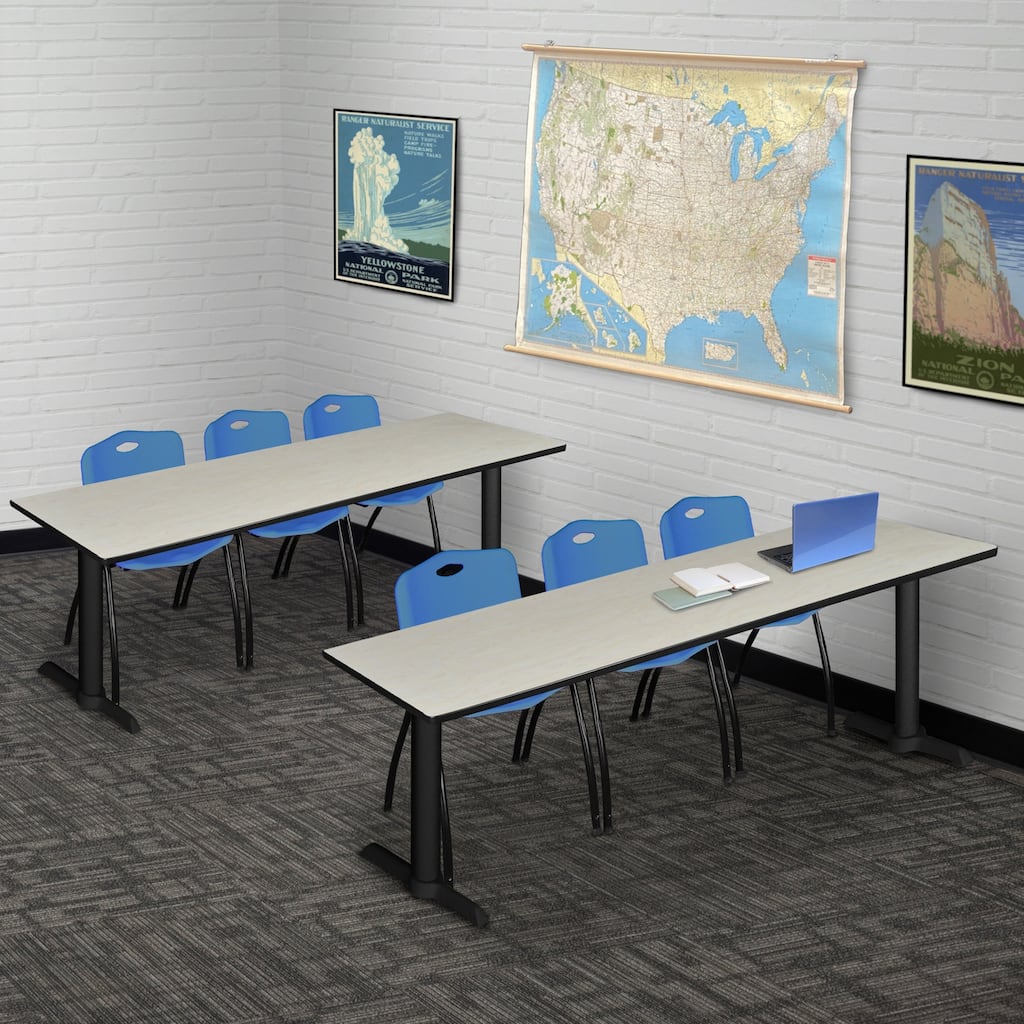 84" x 24" Training Table- Maple & 3 'M' Stack Chairs- Blue