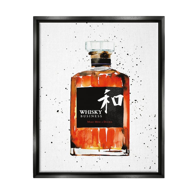Stupell Whisky Business Quote Japanese Liquor Bottle Floater Frame - White - 16 x 20 - Black