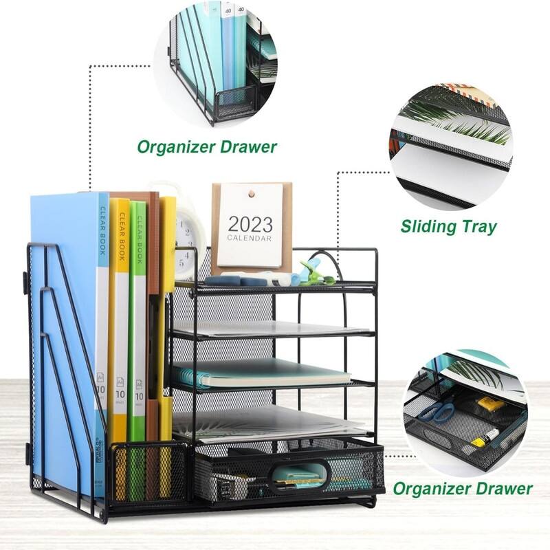 Desk Organizer with Vertical File Holder(Black)