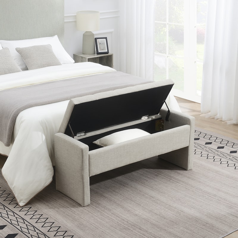 End of Bed Ottoman Bench, Modern 47" Fabric Entryway Storag Bench, Upholstered Single Foot Rest Stool for Bedroom - Light Gray