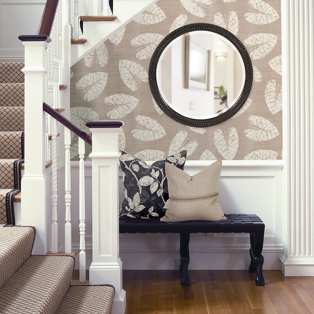preview thumbnail 1 of 5, Allan Andrews Round Wall & Vanity Mirror with Black Braided Frame - 32"D