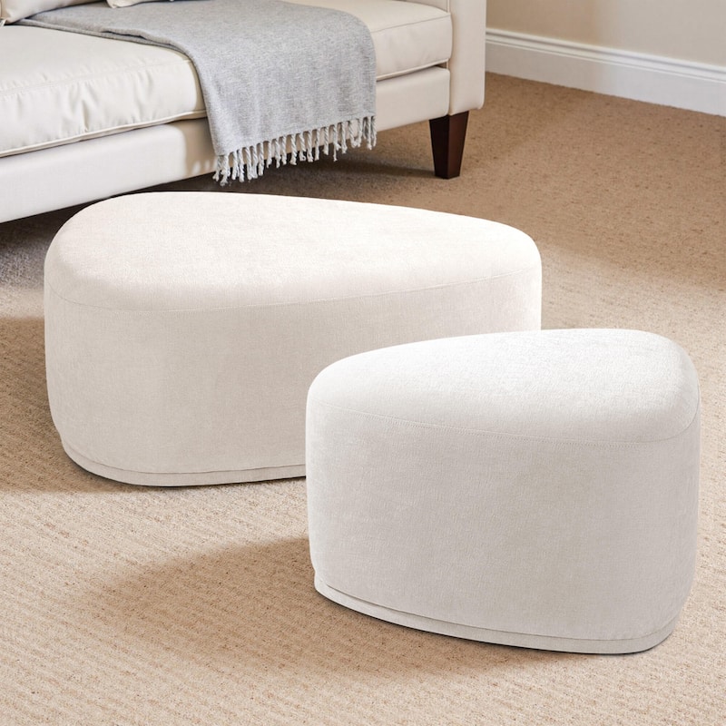 Leon 26"/43" W Chenille Triangle Cocktail Ottoman Set - Light Sand