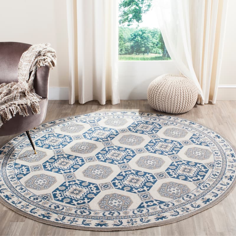 SAFAVIEH Patina Bernadine Traditional Oriental Rug - 6'7" Round - Blue/Ivory