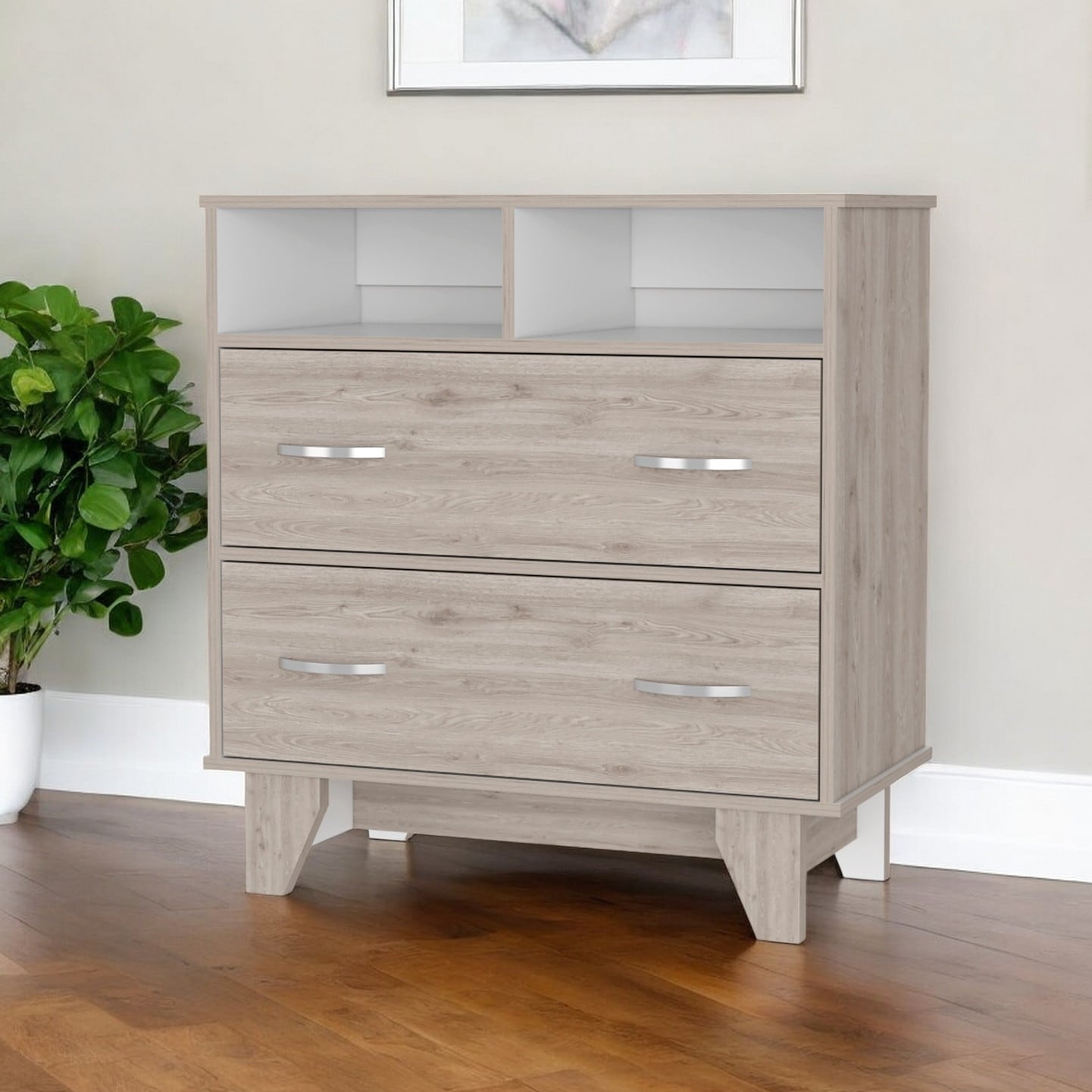 HomeRoots 32" Oak Two Drawer Dresser