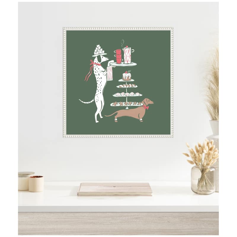 Kate and Laurel Sylvie Beaded Cocoa and Cookies Dogs Framed Canvas by Krissy Mast