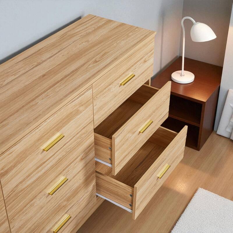 Modern 9 Drawer Dresser, Wide Chest of Drawers with Golden Handles, Large Storage Cabinet for Bedroom and Entryway