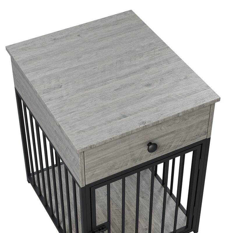 Dog Crate Furniture, Dog House, Decorative Dog Kennel with Drawer, Indoor Pet Crate End Table for Small Dog, Iron-Tube Dog Cage