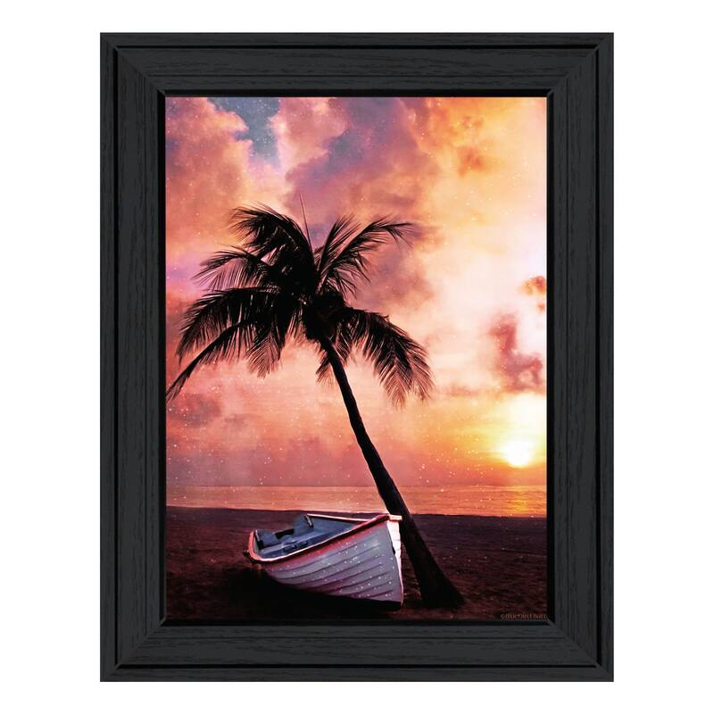 TrendyDecor4U Contemporary Palm Tree Sunset Framed Print Wall Art - Charcoal
