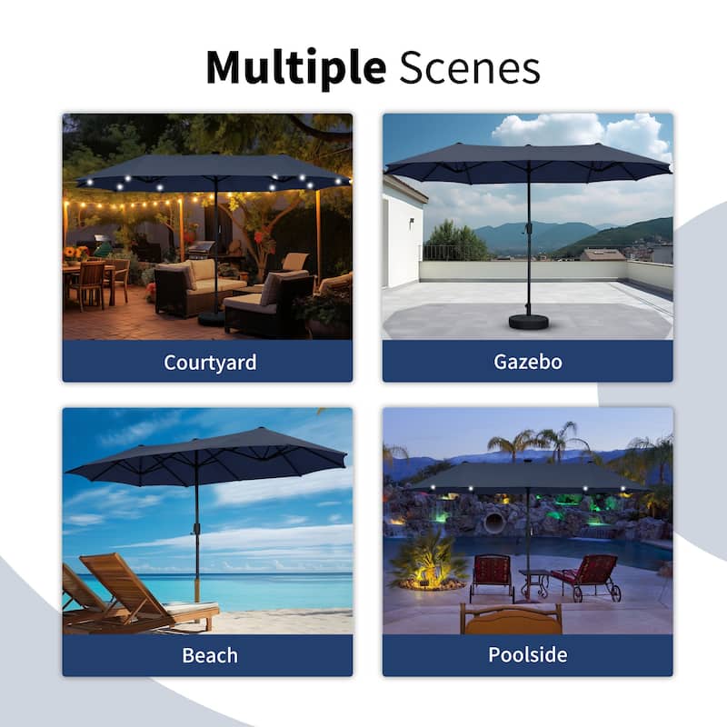 Autlaycil 13 ft Patio Umbrella with 36 Solar Lights & Crank System for Outdoor