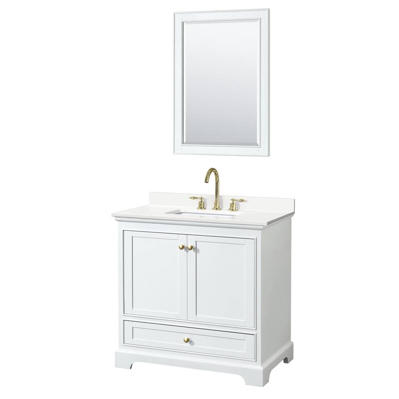 Wyndham Collection WCS202036S-QTZ-US3M24 Deborah 36" Free Standing - White / White Quartz Top / Brushed Gold Hardware