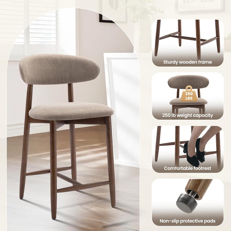 RENEWLINE Mid-Century Modern Upholstered Bar Stools with Backrest - Solid Wood Legs Counter Height Stools