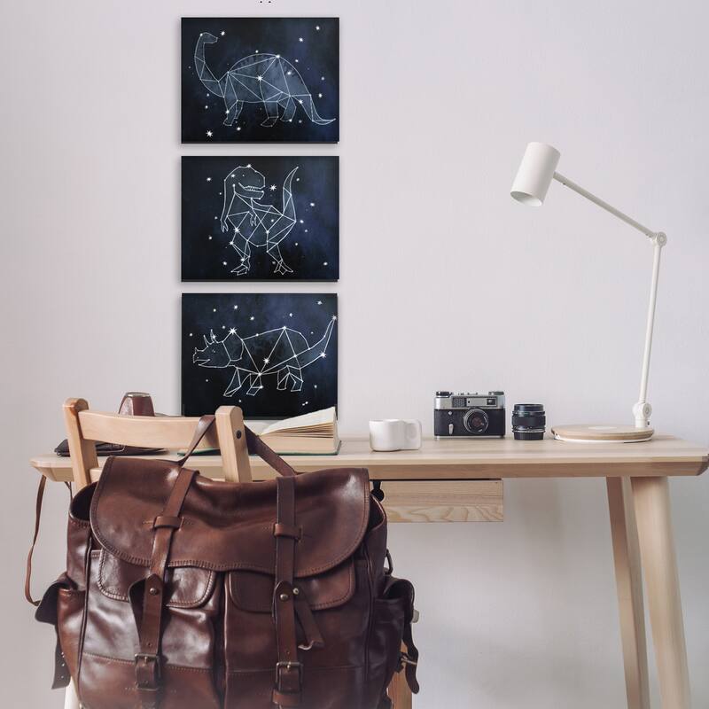 Stupell Night Sky Dinosaur Constellations Outer Space, 3pc Multi Piece Canvas Wall Art Set
