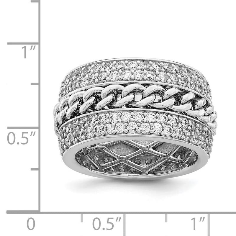 Curata 925 Sterling Silver Rhodium Plated CZ Cubic Zirconia Spinning Chain Center Ring
