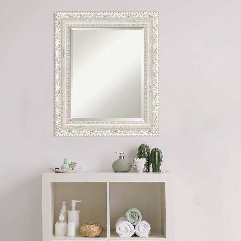 Opera Off White Beveled Wood Framed Bathroom Vanity Wall Mirror - Opera Off White