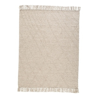 8 x 10 Modern Area Rug, Simple with Tassels, Fabric, Large, Beige - 8 x ...