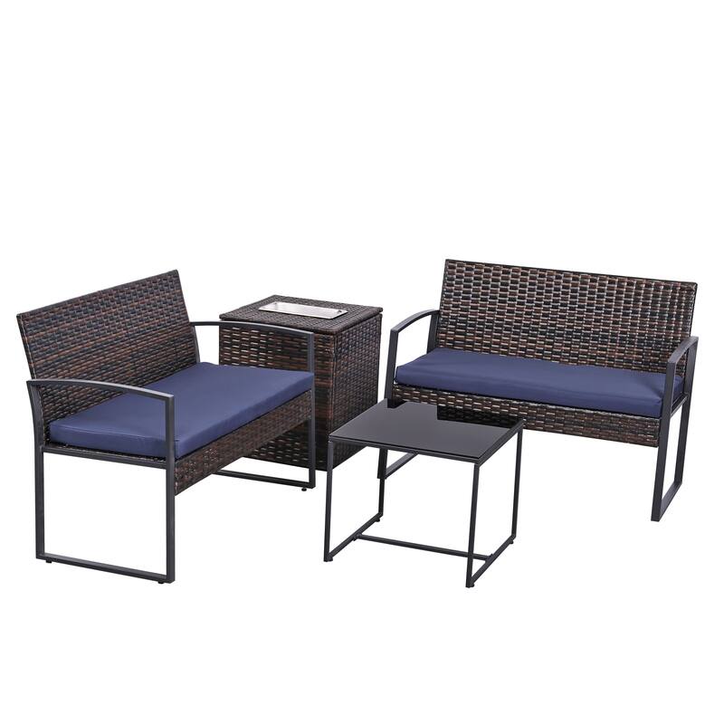 4 Piece Outdoor PE Wicker Furniture Set, Patio Rattan Sectional Sofa Couch with Washable Cushions - Brown