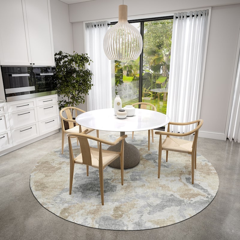 Indoor/ Outdoor Accord Modern Polyester Washable Rug New - 8' x 8' Round - Beige