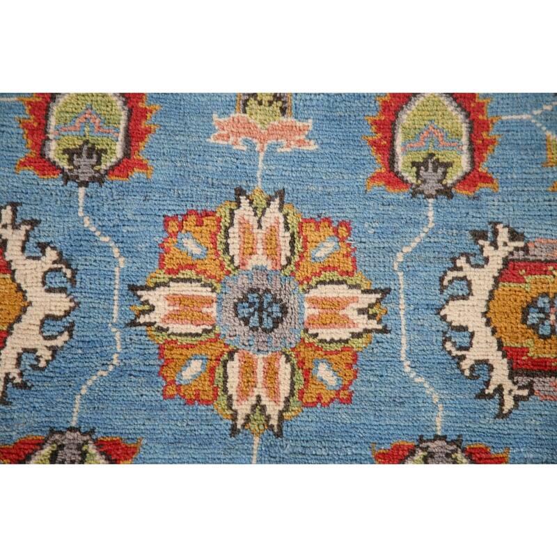 Light Blue Floral Kazak Oriental Area Rug Hand-Knotted Wool Carpet - 4'1"x 6'0"