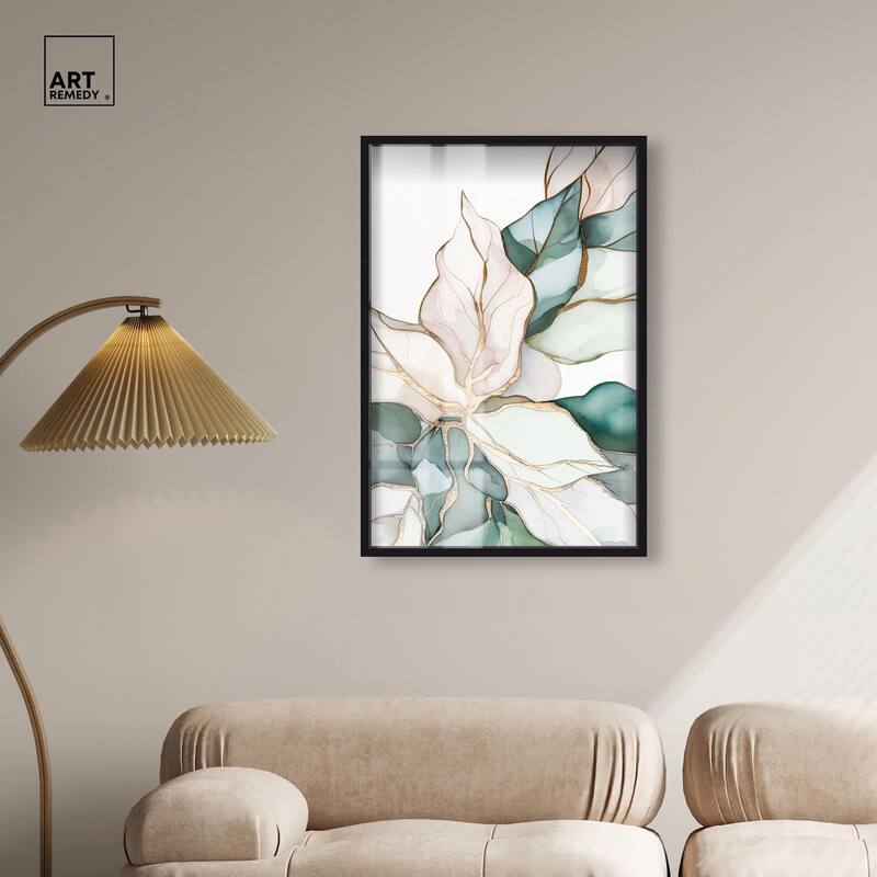 Pastel Leaves with Gold II Shadowbox by Art Remedy