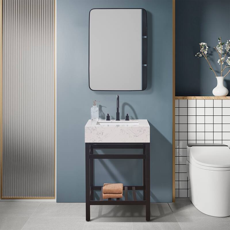 Altair Merano Stainless Steel Vanity Console with Stone Countertop and Mirror