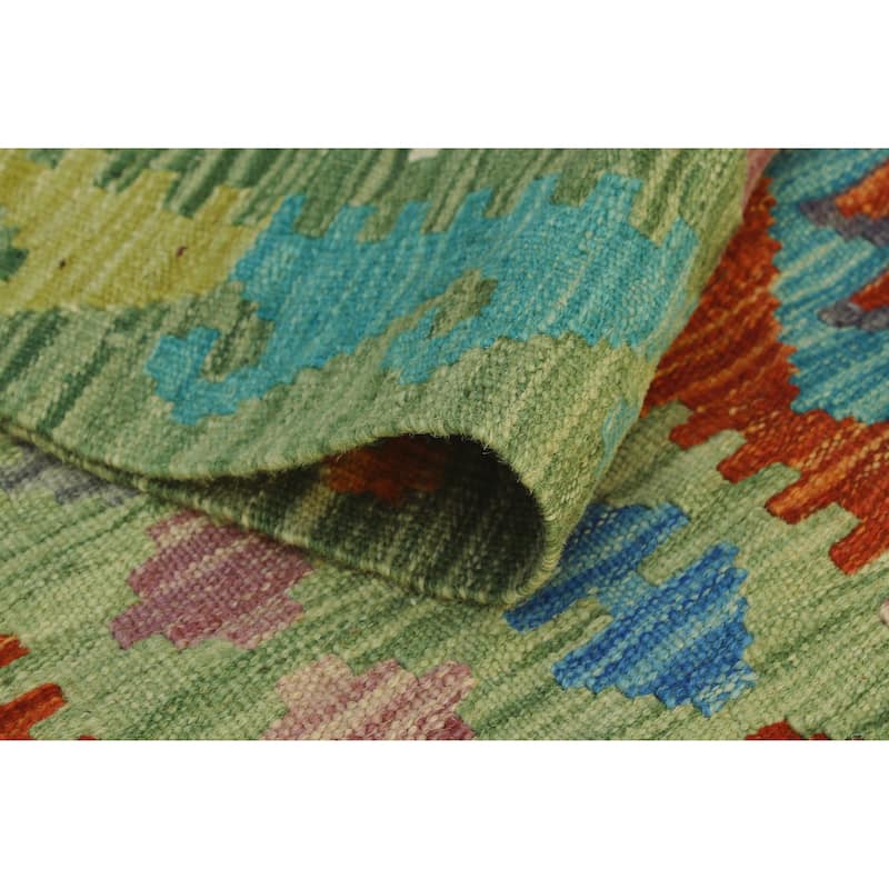 Flatweave Dabir Green/Rust Runner - 2'8" x 6'1"