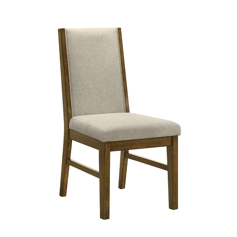 Liyo Set of 2 Side Dining Chairs, Brown Wood Frame, Beige Fabric Seating