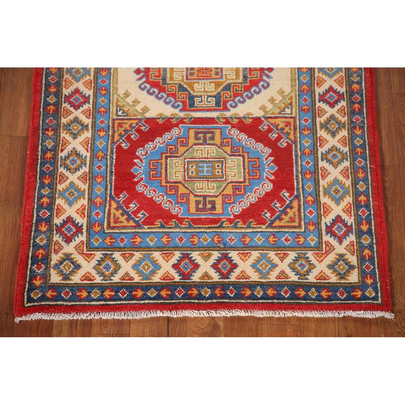 Geometric Kazak Accent Rug Handmade Oriental Wool Carpet - 2'9"x 4'2"
