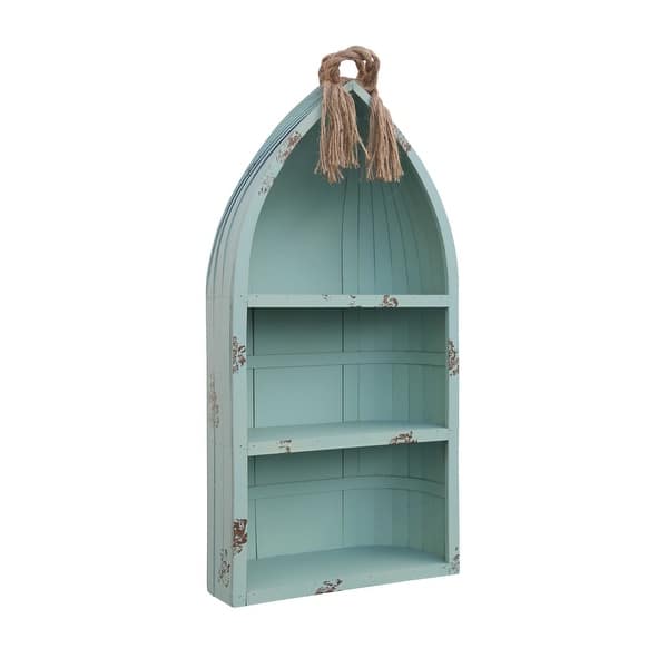 slide 1 of 5, Distressed Blue Canoe Hanging Shelf - 16 W x 7 D x 34.2 H