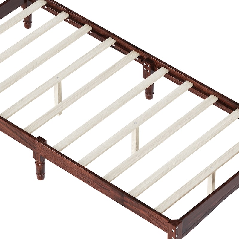 Twin/Full/Queen/King Retro Style Wood Platform Bed with Gourd Headboard and Wooden Slat Support